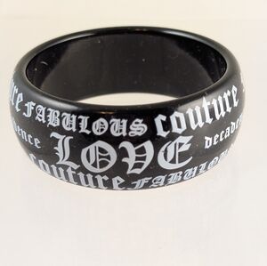 Black Bangle Bracelet with White Lettering/Love/Couture